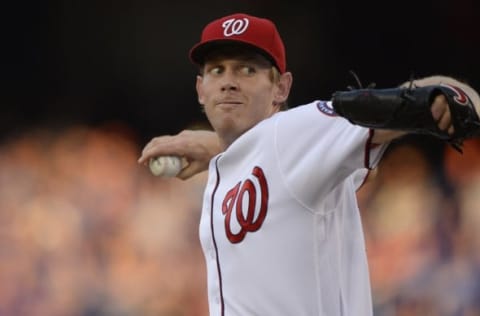 May 24, 2016; Washington, DC, USA; Washington Nationals starting pitcher Stephen Strasburg (37) pitches during the second inning against the New York Mets at Nationals Park. Mandatory Credit: Tommy Gilligan-USA TODAY Sports