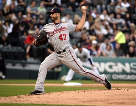 Jun 9, 2016; Chicago, IL, USA; Washington Nationals starting pitcher Gio Gonzalez (47) throws against the Chicago White Sox during the first inning at U.S. Cellular Field. Mandatory Credit: David Banks-USA TODAY Sports