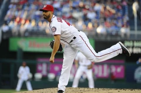 Jun 14, 2016; Washington, DC, USA; Washington Nationals starting pitcher Gio Gonzalez (47) throws against the Chicago Cubs during the second inning at Nationals Park. Mandatory Credit: Brad Mills-USA TODAY Sports