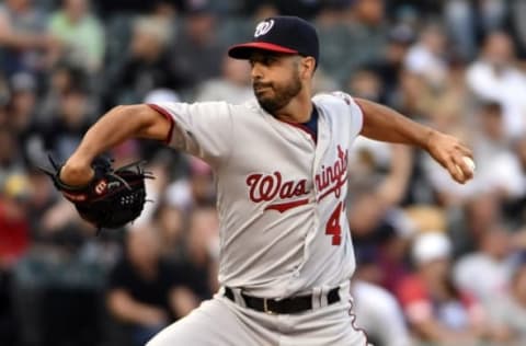 Jun 9, 2016; Chicago, IL, USA; Washington Nationals starting pitcher Gio Gonzalez (47) throws against the Chicago White Sox during the first inning at U.S. Cellular Field. Mandatory Credit: David Banks-USA TODAY Sports