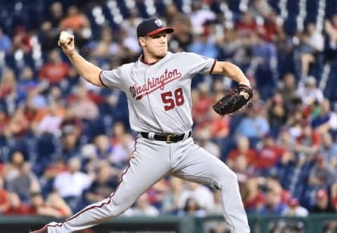 May 31, 2016; Philadelphia, PA, USA; Washington Nationals relief pitcher Jonathan Papelbon (58) throws a pitch during the ninth inning against the Philadelphia Phillies at Citizens Bank Park. The Nationals defeated the Phillies, 5-1. Mandatory Credit: Eric Hartline-USA TODAY Sports