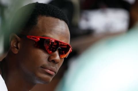 May 25, 2016; Washington, DC, USA; Washington Nationals center fielder Michael Taylor (3) looks on from the dugout against the New York Mets in the seventh inning at Nationals Park. The Mets won 2-0. Mandatory Credit: Geoff Burke-USA TODAY Sports