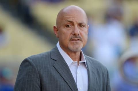 Aug 12, 2015; Los Angeles, CA, USA; Washington Nationals general manager Mike Rizzo prior to the game against the Los Angeles Dodgers at Dodger Stadium. Mandatory Credit: Kirby Lee-USA TODAY Sports