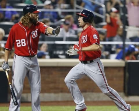 Jul 9, 2016; New York City, NY, USA; Washington Nationals starting pitcher Max Scherzer (31) scores on a triple by center fielder Ben Revere (not pictured) in the third inning against the New York Mets at Citi Field. Mandatory Credit: Noah K. Murray-USA TODAY Sports