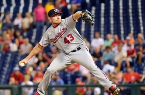 Aug 29, 2016; Philadelphia, PA, USA; Washington Nationals relief pitcher Mark Melancon (43) throws a pitch during the ninth inning against the Philadelphia Phillies at Citizens Bank Park. The Nationals defeated the Phillies, 4-0. Mandatory Credit: Eric Hartline-USA TODAY Sports