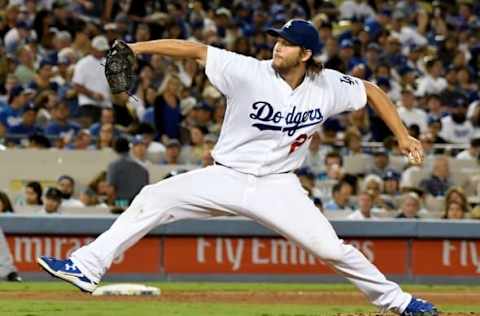 Sep 24, 2016; Los Angeles, CA, USA; Los Angeles Dodgers starting pitcher Clayton Kershaw (22) in the sixth inning of the game against the Colorado Rockies at Dodger Stadium. Dodgers won 14-1. Mandatory Credit: Jayne Kamin-Oncea-USA TODAY Sports