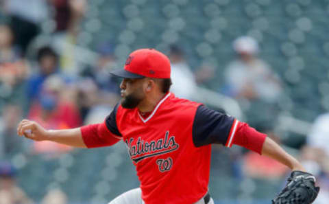 NEW YORK, NY – AUGUST 26: Kelvin Herrera #40 of the Washington Nationals in action against the New York Mets at Citi Field on August 26, 2018 in the Flushing neighborhood of the Queens borough of New York City. Players are wearing special jerseys with their nicknames on them during Players’ Weekend. The Nationals defeated the Mets 15-0. (Photo by Jim McIsaac/Getty Images)