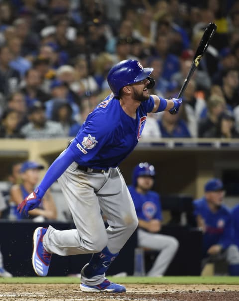 SAN DIEGO, CA – SEPTEMBER 10: Kris Bryant #17 of the Chicago Cubs hits a two-run home run during the fifth inning of a baseball game against the San Diego Padres at Petco Park September 10, 2019 in San Diego, California. (Photo by Denis Poroy/Getty Images)