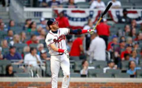 ATLANTA, GEORGIA – OCTOBER 09: Josh Donaldson #20 of the Atlanta Braves hits a solo home run against the St. Louis Cardinals during the fourth inning in game five of the National League Division Series at SunTrust Park on October 09, 2019 in Atlanta, Georgia. (Photo by Todd Kirkland/Getty Images)