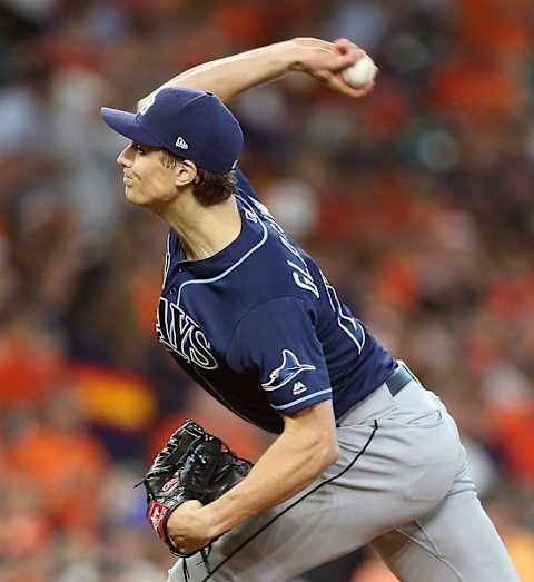 HOUSTON, TEXAS – OCTOBER 10: Tyler Glasnow #20 of the Tampa Bay Rays pitches during Game 5 of the ALDS against the Houston Astros at Minute Maid Park on October 10, 2019 in Houston, Texas. Houston advances with a 6-1 win. (Photo by Bob Levey/Getty Images)