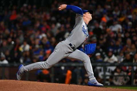 SAN FRANCISCO, CALIFORNIA – SEPTEMBER 27: Walker Buehler #21 of the Los Angeles Dodgers pitches against the San Francisco Giants during their MLB game at Oracle Park on September 27, 2019 in San Francisco, California. (Photo by Robert Reiners/Getty Images)