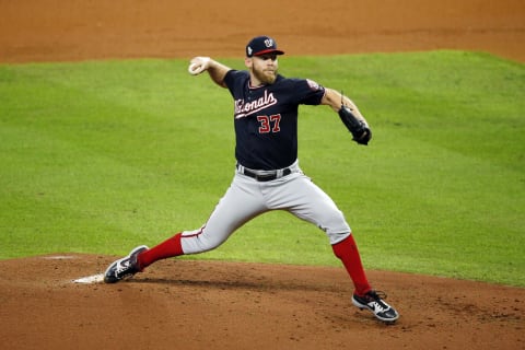 HOUSTON, TEXAS – OCTOBER 29: Stephen Strasburg #37 of the Washington Nationals delivers the pitch against the Houston Astros during the first inning in Game Six of the 2019 World Series at Minute Maid Park on October 29, 2019 in Houston, Texas. (Photo by Bob Levey/Getty Images)