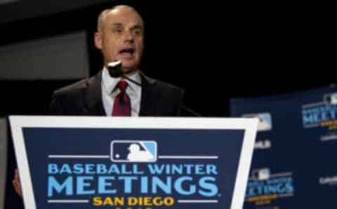 BOSTON, MA – DECEMBER 10: Major League Baseball Commissioner Rob Manfred speaks during the 2019 Major League Baseball Winter Meetings on December 10, 2019 in San Diego, California. (Photo by Billie Weiss/Boston Red Sox/Getty Images)