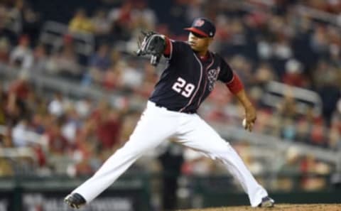 WASHINGTON, DC – AUGUST 30: Roenis Elias #29 of the Washington Nationals pitches against the Miami Marlins at Nationals Park on August 30, 2019 in Washington, DC. (Photo by G Fiume/Getty Images)