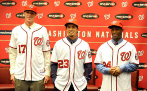 Washington Nationals 2011 Draft picks Alex Meyer #17, Anthony Rendon #23 and Brian Goodwin #24 are introduced to the media at Nationals Park on August 23, 2011 in Washington, DC. (Photo by Greg Fiume/Getty Images)