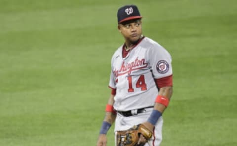 Starlin Castro #14 of the Washington Nationals looks on against the New York Mets at Citi Field on August 11, 2020 in New York City. (Photo by Steven Ryan/Getty Images)