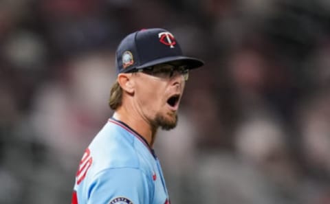 Tyler Clippard #36 of the Minnesota Twins celebrates against the Detroit Tigers on September 23, 2020 at Target Field in Minneapolis, Minnesota. (Photo by Brace Hemmelgarn/Minnesota Twins/Getty Images)