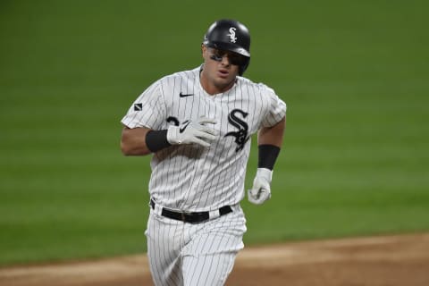 CHICAGO, ILLINOIS – SEPTEMBER 26: James McCann #33 of the Chicago White Sox hits a home run against the Chicago Cubs at Guaranteed Rate Field on September 26, 2020 in Chicago, Illinois. (Photo by Quinn Harris/Getty Images)