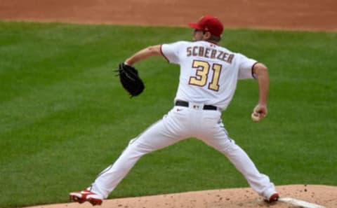 Max Scherzer #31 of the Washington Nationals pitches against the New York Mets during game 1 of a double header at Nationals Park on September 26, 2020 in Washington, DC. (Photo by G Fiume/Getty Images)