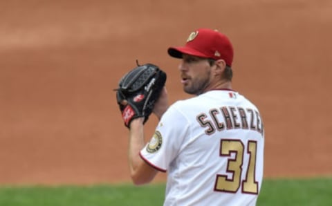 Max Scherzer #31 of the Washington Nationals pitches against the New York Mets during game 1 of a double header at Nationals Park on September 26, 2020 in Washington, DC. (Photo by G Fiume/Getty Images)