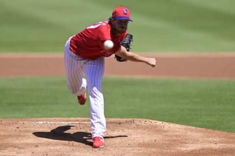 CLEARWATER, FLORIDA – MARCH 11: Aaron Nola #27 of the Philadelphia Phillies throws a pitch during the first inning against the New York Yankees during a spring training game at Philadelphia Phillies Spring Training Facility on March 11, 2021 in Clearwater, Florida. (Photo by Douglas P. DeFelice/Getty Images)