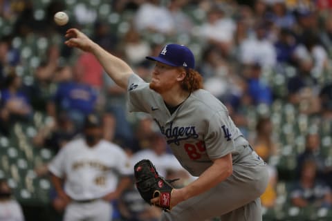 MILWAUKEE, WISCONSIN – MAY 01: Dustin May #85 of the Los Angeles Dodgers throws a pitch during a game against the Milwaukee Brewers at American Family Field on May 01, 2021 in Milwaukee, Wisconsin. (Photo by Stacy Revere/Getty Images)