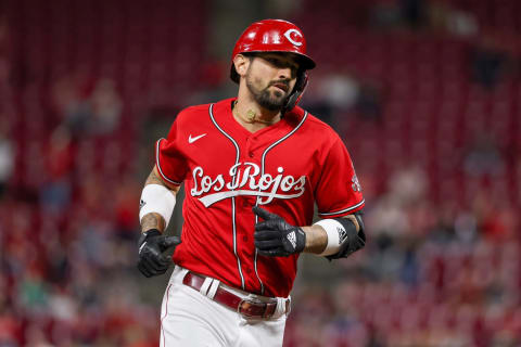 CINCINNATI, OHIO – SEPTEMBER 24: Nick Castellanos #2 of the Cincinnati Reds rounds the bases after hitting a home run in the sixth inning against the Washington Nationals at Great American Ball Park on September 24, 2021 in Cincinnati, Ohio. (Photo by Dylan Buell/Getty Images)