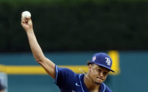 Pitcher Chris Archer #22 of the Tampa Bay Rays delivers against the Detroit Tigers during the second inning of a game at Comerica Park on September 11, 2021, in Detroit, Michigan. (Photo by Duane Burleson/Getty Images)