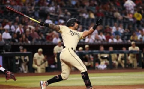 PHOENIX, AZ – JULY 22: David Peralta #6 of the Arizona Diamondbacks swings at a pitch during his pinch-hit at-bat in the seventh inning during the MLB game against the Washington Nationals at Chase Field on July 22, 2022 in Phoenix, Arizona. (Photo by Mike Christy/Getty Images)