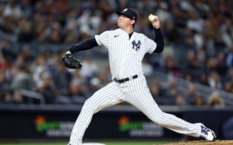 NEW YORK, NEW YORK – SEPTEMBER 30: Zack Britton #53 of the New York Yankees delivers a pitch in the sixth inning against the Baltimore Orioles at Yankee Stadium on September 30, 2022 in the Bronx borough of New York City. (Photo by Elsa/Getty Images)