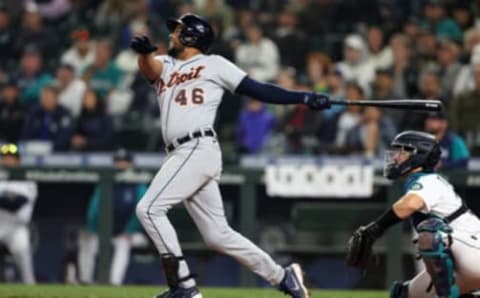 SEATTLE – OCTOBER 04: Jeimer Candelario #46 of the Detroit Tigers bats during the game against the Seattle Mariners at T-Mobile Park on October 04, 2022 in Seattle, Washington. Photo by Rob Leiter/MLB Photos via Getty Images)