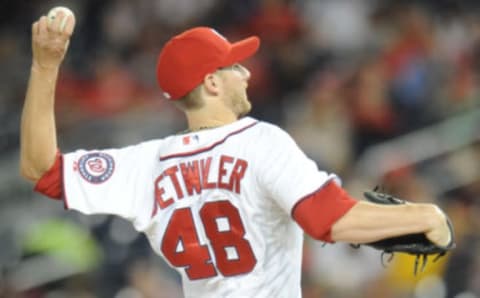 Ross Detwiler #48 of the Washington Nationals pitches during game two of a doubleheader baseball game against the Miami Marlins on September 26, 2014 at Nationals Park in Washington, DC. The Marlins won 15-7. (Photo by Mitchell Layton/Getty Images)