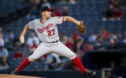 Starting pitcher Jordan Zimmermann #27 of the Washington Nationals throws a pitch to a Atlanta Braves batter in the first inning during a MLB baseball game at Turner Field on September 30, 2015 in Atlanta, Georgia. (Photo by Patrick McDermott/Washington Nationals/Getty Images)