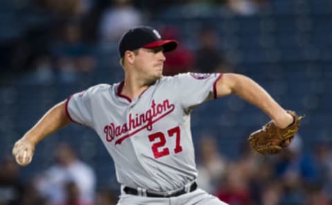 Starting pitcher Jordan Zimmermann #27 of the Washington Nationals throws a pitch to a Atlanta Braves batter in the first inning during a MLB baseball game at Turner Field on September 30, 2015 in Atlanta, Georgia. (Photo by Patrick McDermott/Washington Nationals/Getty Images)