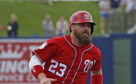 Derek Norris #23 rounds the bases and scores on a hit by Wilmer Difo #1 of the Washington Nationals against the Boston Red Sox in the second inning during a spring training game at The Ballpark of the Palm Beaches on March 7, 2017 in West Palm Beach, Florida. The Red Sox defeated the Nationals 5-3. (Photo by Joel Auerbach/Getty Images)