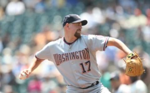 Tim Redding #17 of the Washington Nationals pitches during the game against the San Francisco Giants at AT&T Park in San Francisco, California on July 24, 2008. The Giants defeated the Nationals 1-0. (Photo by Don Smith/MLB Photos via Getty Images)