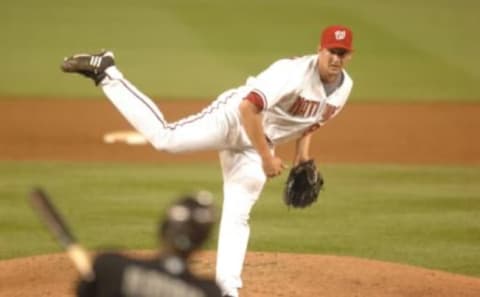 Joel Hanrahan #38 of the Washington Nationals pitches during a baseball game against the Florida Marlins on April 17, 2009 at Nationals Park in Washington D.C. (Photo by Mitchell Layton/Getty Images)