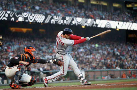 SAN FRANCISCO, CA – APRIL 23: Ryan Zimmerman #11 of the Washington Nationals hitting against the San Francisco Giants at AT&T Park on April 23, 2018, in San Francisco, California. (Photo by Ezra Shaw/Getty Images)