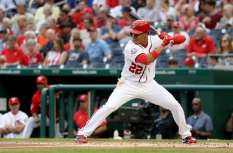 JUNE 21 – WASHINGTON, DC: Juan Soto #22 of the Washington Nationals ready to hit against the Baltimore Orioles at Nats Park on June 21, 2018, in Washington, DC. (Photo by Rob Carr/Getty Images)