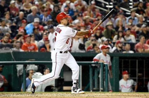 JUNE 24 – WASHINGTON, DC: Anthony Rendon #6 of the Washington Nationals hits a home run in the fourth against the Philadelphia Phillies at Nationals Park on June 24th in Washington. (Photo by Greg Fiume/Getty Images)