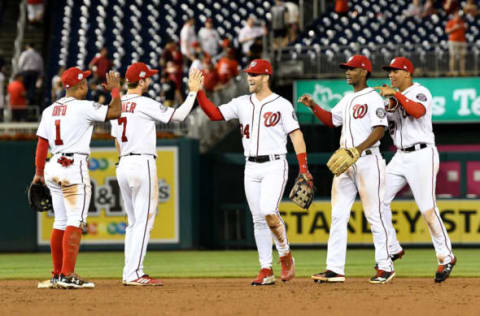 JUNE 24 – WASHINGTON, DC: The Washington Nationals celebrate after an 8-6 victory against the Philadelphia Phillies at Nationals Park. (Photo by Greg Fiume/Getty Images)