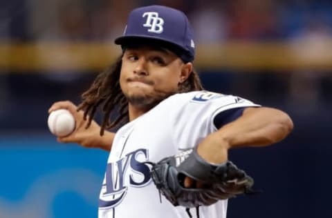 ST. PETERSBURG, FL – JULY 9: Chris Archer #22 of the Tampa Bay Rays throws in the first inning of a baseball game at Tropicana Field on July 9, 2018, in St. Petersburg, Florida. (Photo by Mike Carlson/Getty Images)