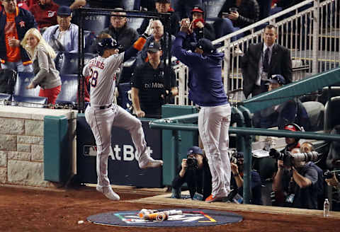 WASHINGTON, DC – OCTOBER 26: Robinson  Chirinos #28 of the Houston Astros celebrates his two-run home run against the Washington Nationals during the fourth inning in Game Four of the 2019 World Series at Nationals Park on October 26, 2019 in Washington, DC. (Photo by Win McNamee/Getty Images)