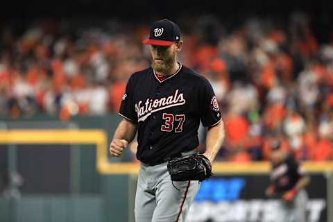 HOUSTON, TEXAS – OCTOBER 29: Stephen  Strasburg #37 of the Washington Nationals comes off the field after retiring the side against the Houston Astros during the fifth inning in Game Six of the 2019 World Series at Minute Maid Park on October 29, 2019 in Houston, Texas. (Photo by Mike Ehrmann/Getty Images)