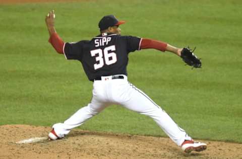 WASHINGTON, DC – JULY 26: Tony Sipp #36 of the Washington Nationals pitches during a baseball game against the Los Angeles Dodgers at Nationals Park on July 26, 2019 in Washington, DC. (Photo by Mitchell Layton/Getty Images)