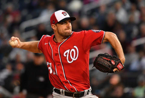 Max Scherzer #31 of the Washington Nationals delivers a pitch. (Photo by Mark Brown/Getty Images)