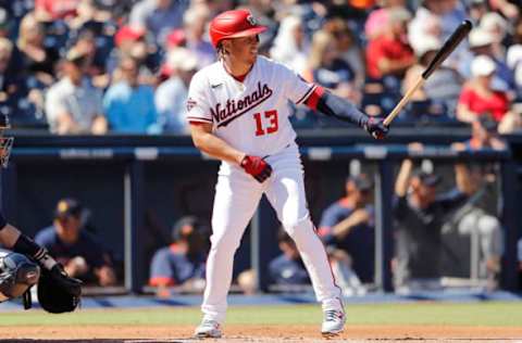 WEST PALM BEACH, FLORIDA – FEBRUARY 23: Asdrubal Cabrera #13 of the Washington Nationals at bat against the Houston Astros during a Grapefruit League spring training game at FITTEAM Ballpark of The Palm Beaches on February 23, 2020 in West Palm Beach, Florida. (Photo by Michael Reaves/Getty Images)