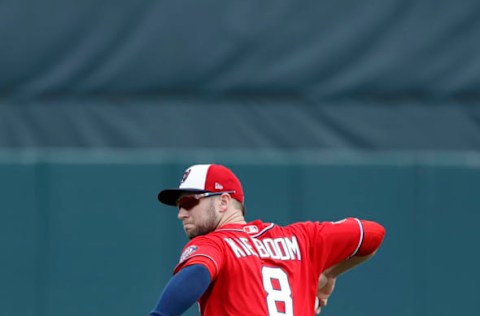 JUPITER, FL – FEBRUARY 25: Carter Kieboom #8 of the Washington Nationals warms up before a Grapefruit League spring training game against the St Louis Cardinals at Roger Dean Stadium on February 25, 2020 in Jupiter, Florida. The Nationals defeated the Cardinals 9-6. (Photo by Joe Robbins/Getty Images)