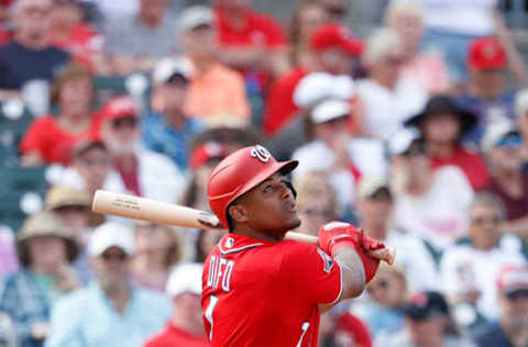 JUPITER, FL – FEBRUARY 25: Wilmer Difo #1 of the Washington Nationals bats during a Grapefruit League spring training game against the St Louis Cardinals at Roger Dean Stadium on February 25, 2020 in Jupiter, Florida. The Nationals defeated the Cardinals 9-6. (Photo by Joe Robbins/Getty Images)