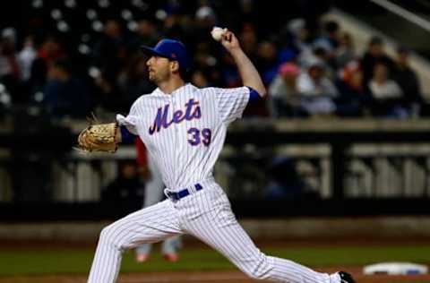 Apr 19, 2017; New York City, NY, USA; New York Mets relief pitcher Jerry Blevins (39) delivers a pitch against the Philadelphia Phillies in the eighth inning at Citi Field. Mandatory Credit: Noah K. Murray-USA TODAY Sports